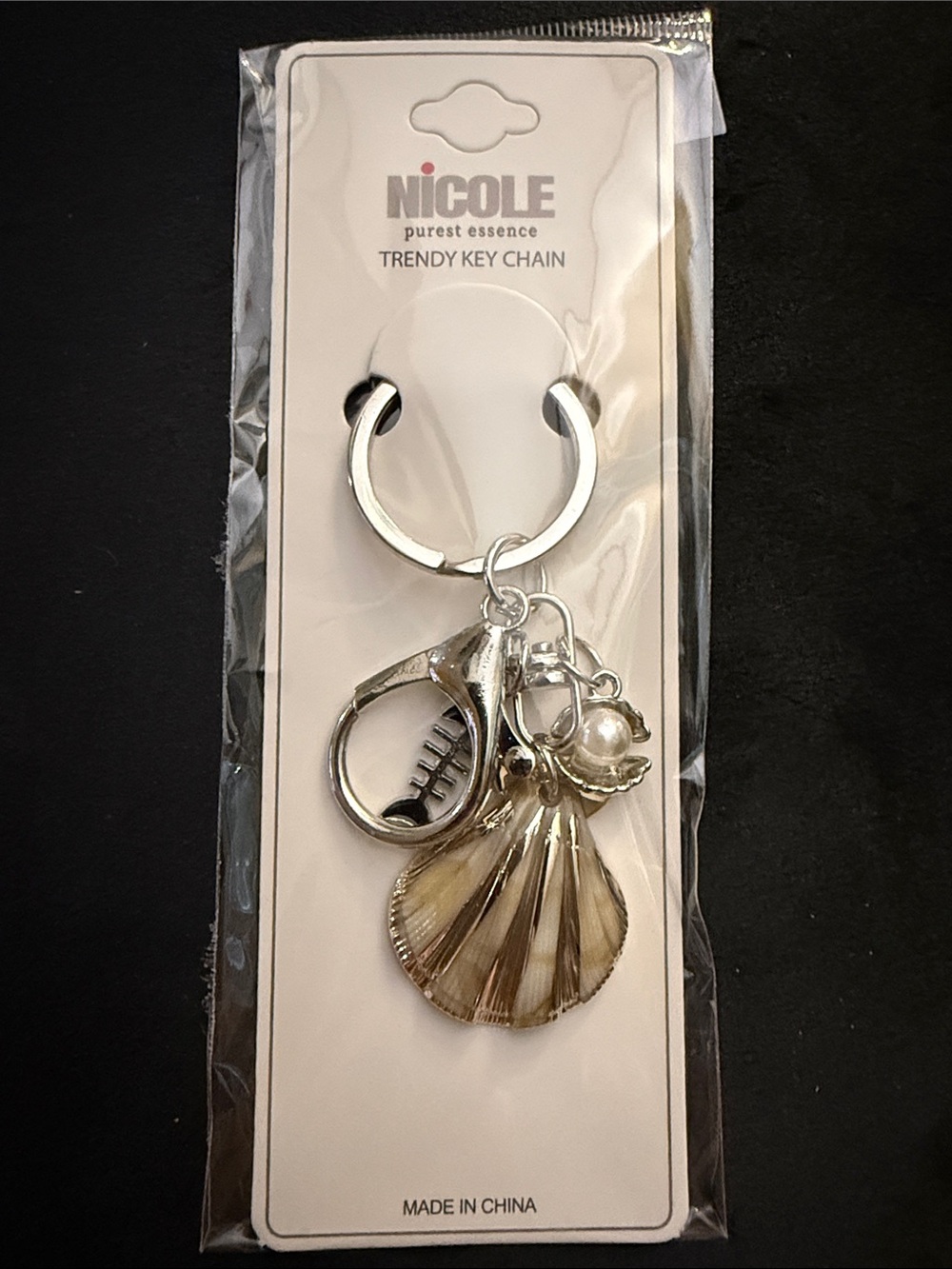 Silver Shell & Pearl Keychain or Bag Charm